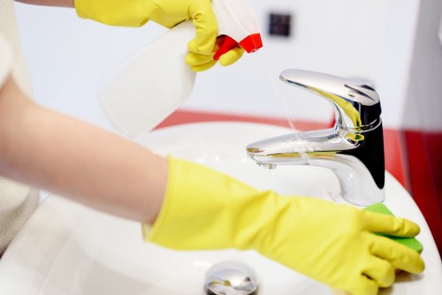 Carpet cleaners finishing a service with equipment and tools